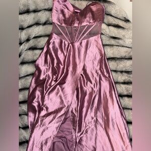Fashion Nova Strapless Satin Dress in Mauve
